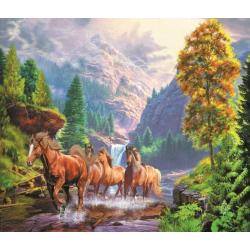 Paarden in Bergen - Diamond Painting 50x40 cm | Eagle Arts™